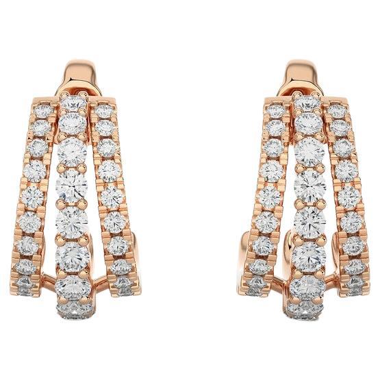 14KR Gold - Modern Diamond Huggie Earrings (0.70 Ct). For Sale