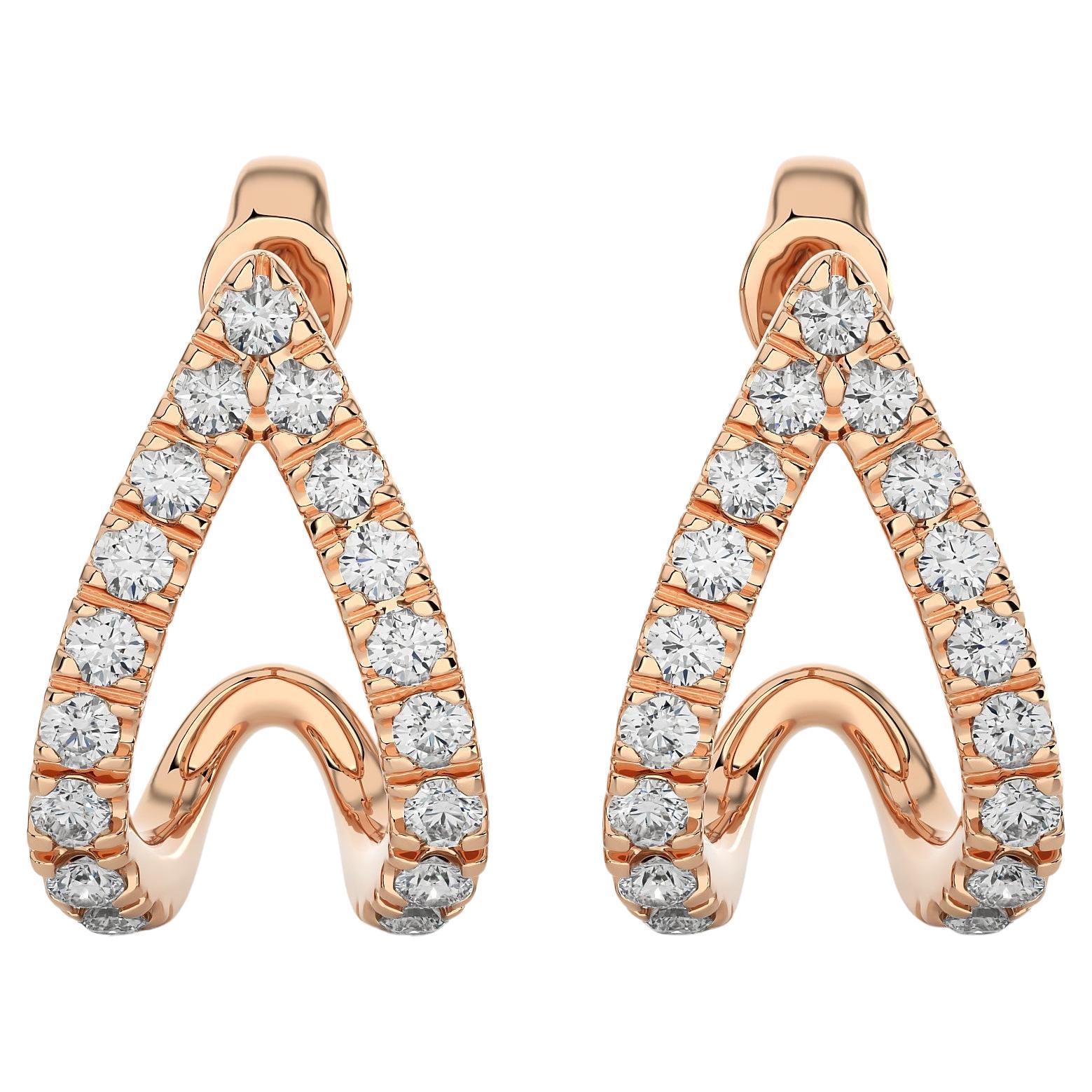 14KR Gold - Modern Two-Row Split Diamond Huggie Earrings. (0.29 Ct) For Sale
