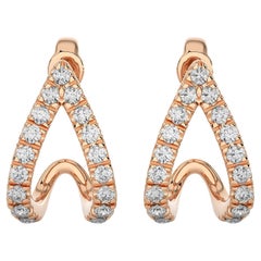 14KR Gold - Modern Two-Row Split Diamond Huggie Earrings. (0.29 Ct)