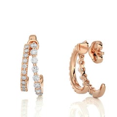 Oro 14KR - Orecchini moderni a due file di diamanti spaccati. (0,38 Ct)