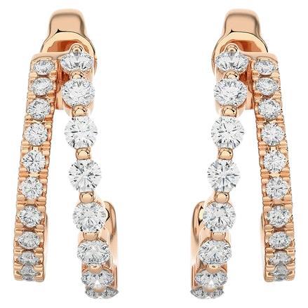 14KR Gold - Modern Two-Row Split Diamond Huggie Earrings. (0.38 Ct)