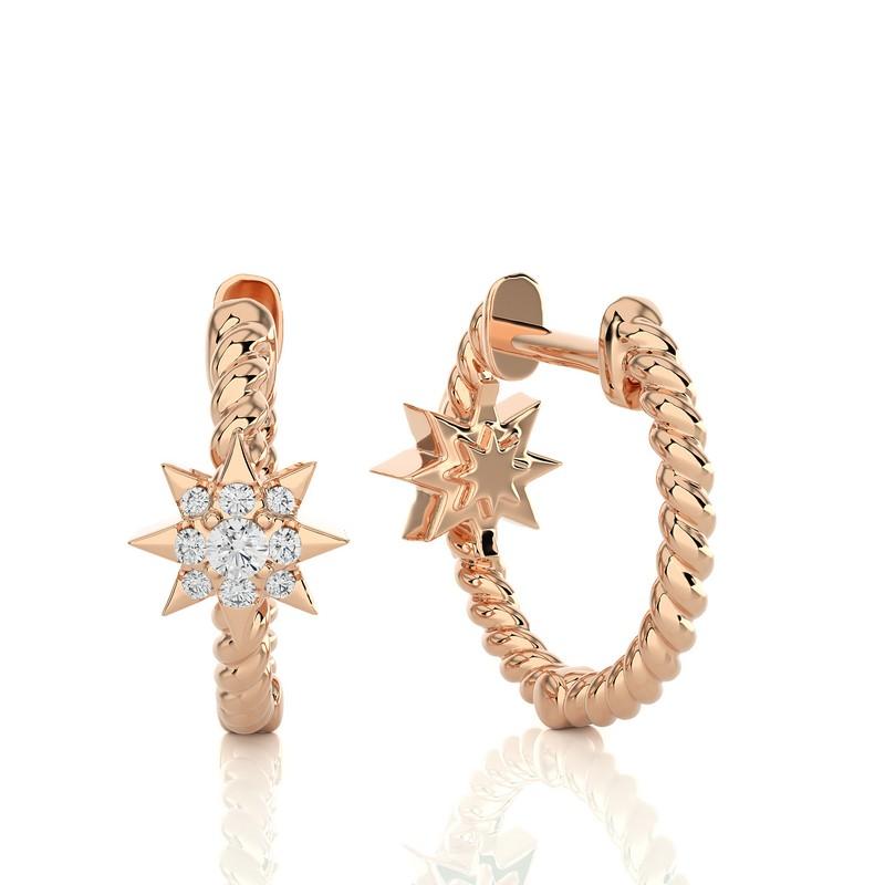 14KR Gold -Single Star Diamond Huggie Earrings (0.09 Ct).
A celestial touch of elegance and sparkle. These exquisite huggie earrings feature a singular star-shaped diamond with a total carat weight of 0.09 Ct, delicately adorning your earlobes. Each