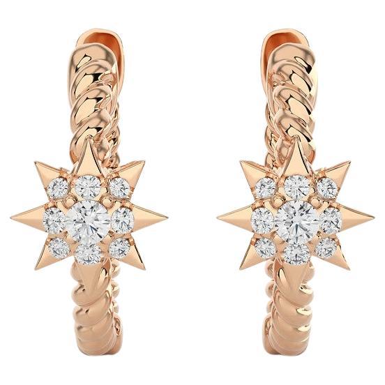 14KR Gold -Single Star Diamond Huggie Earrings (0.09 Ct). For Sale