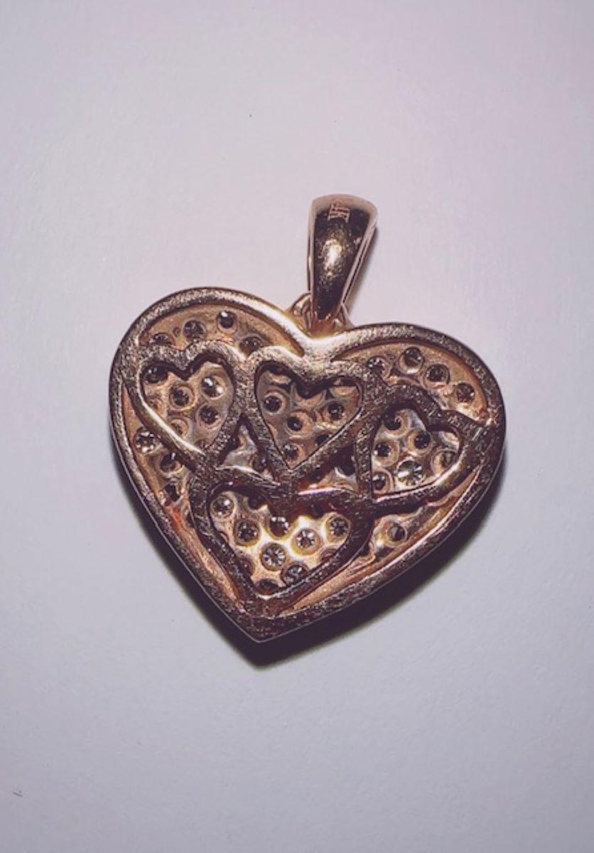 14KR Rose Gold Women's Round Champagne and White Diamond Heart Pendant In New Condition For Sale In Miami, FL