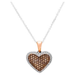 14KR Roségold Damen-Herz-Anhänger mit rundem Champagner- und weißem Diamanten