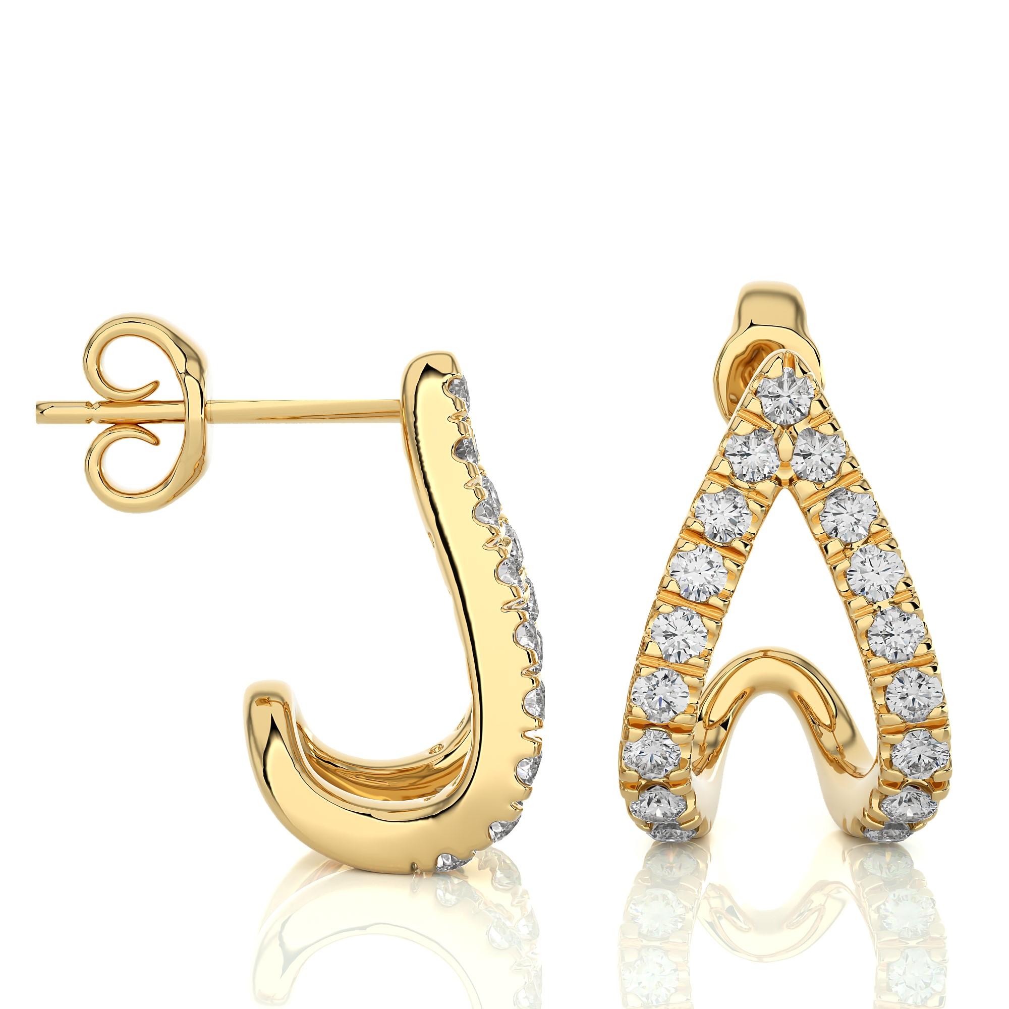 14KY Gold - Modern Two-Row Split Diamond Huggie Earrings. (0.29 Ct) In New Condition For Sale In New York, NY