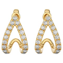 14KY Gold - Modern Two-Row Split Diamond Huggie Earrings. (0.29 Ct)