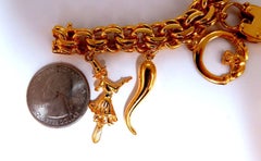 14kt 10 Charm Bracelet Fairy Horn Irish Lock Cross Jade Mary Slipper Heart Dice