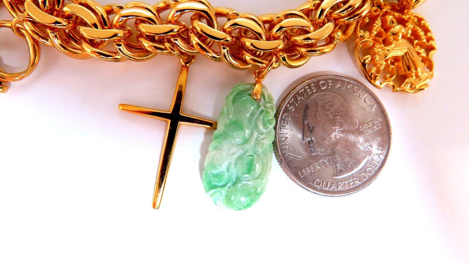 Uncut 14kt 10 Charm Bracelet Fairy Horn Irish Lock Cross Jade Mary Slipper Heart Dice For Sale