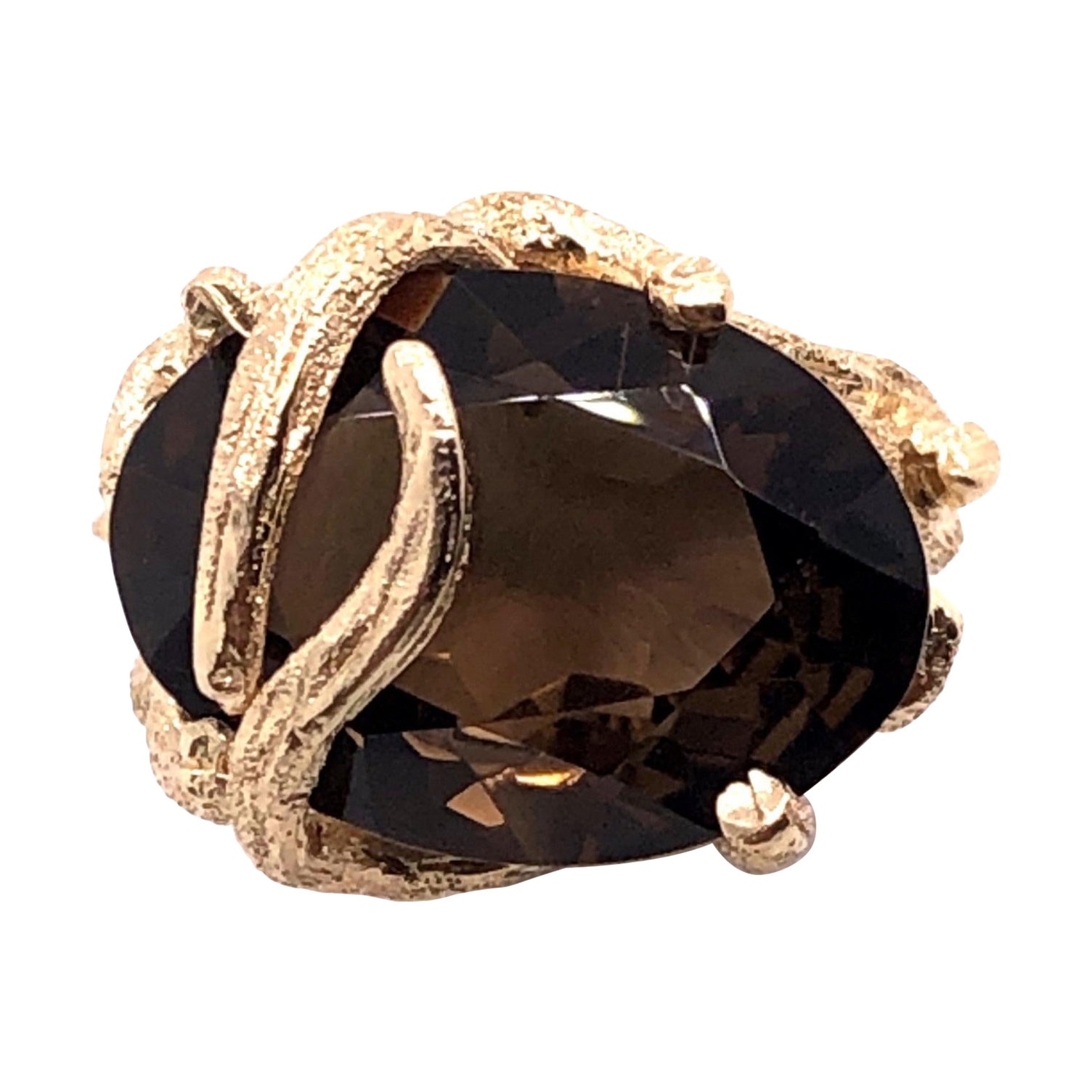 14kt 10.49ct Smoky Quartz Brutalist Ring