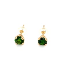 Chrome Diopside 5mm Faceted Round 14 Karat Yellow Gold Stud Earrings