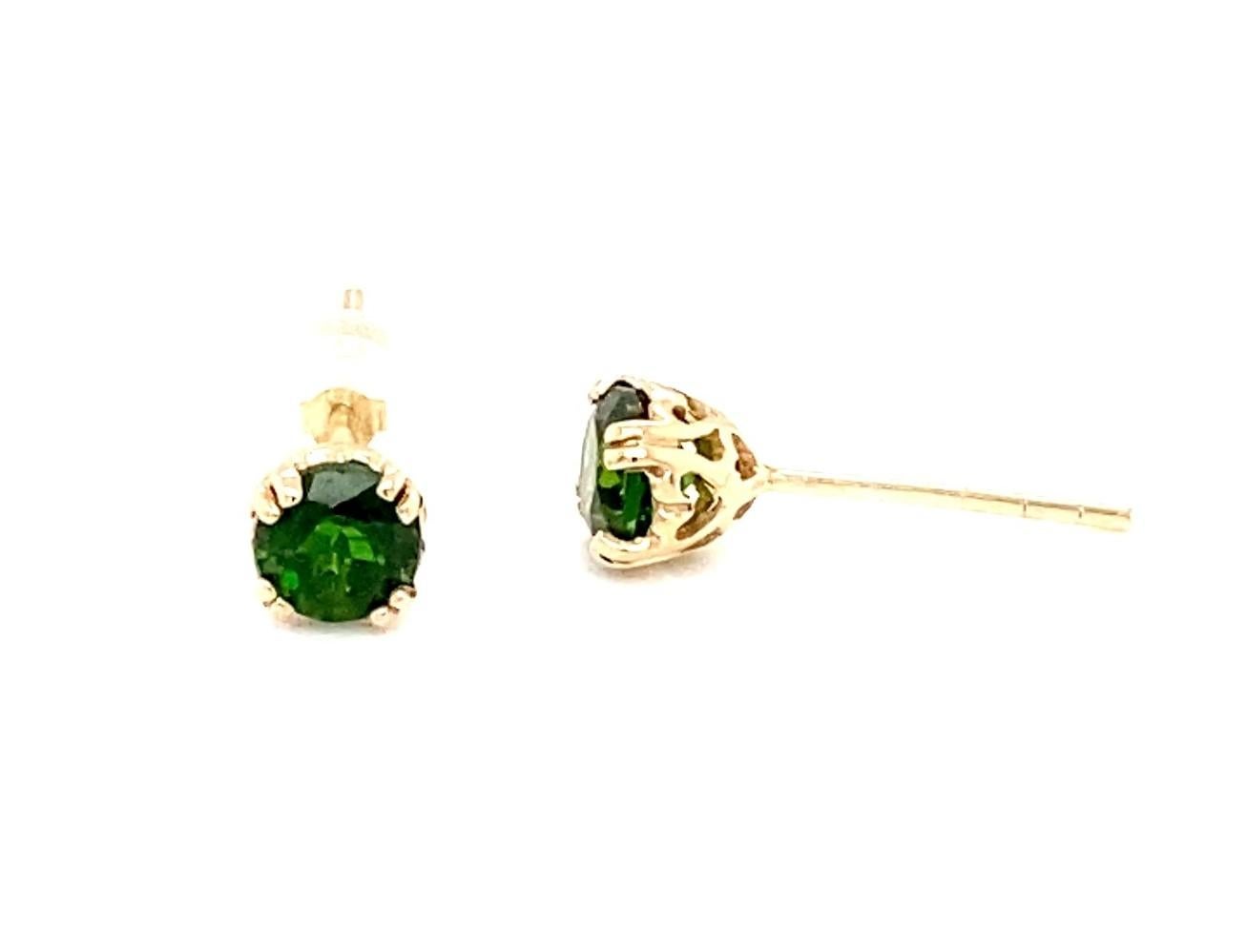 Round Cut Chrome Diopside 5mm Faceted Round 14 Karat Yellow Gold Stud Earrings