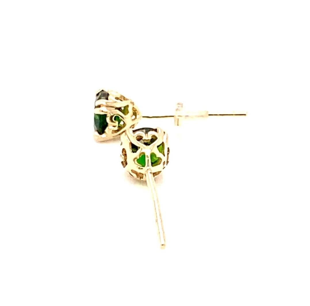 Chrome Diopside 5mm Faceted Round 14 Karat Yellow Gold Stud Earrings In Good Condition In Towson, MD