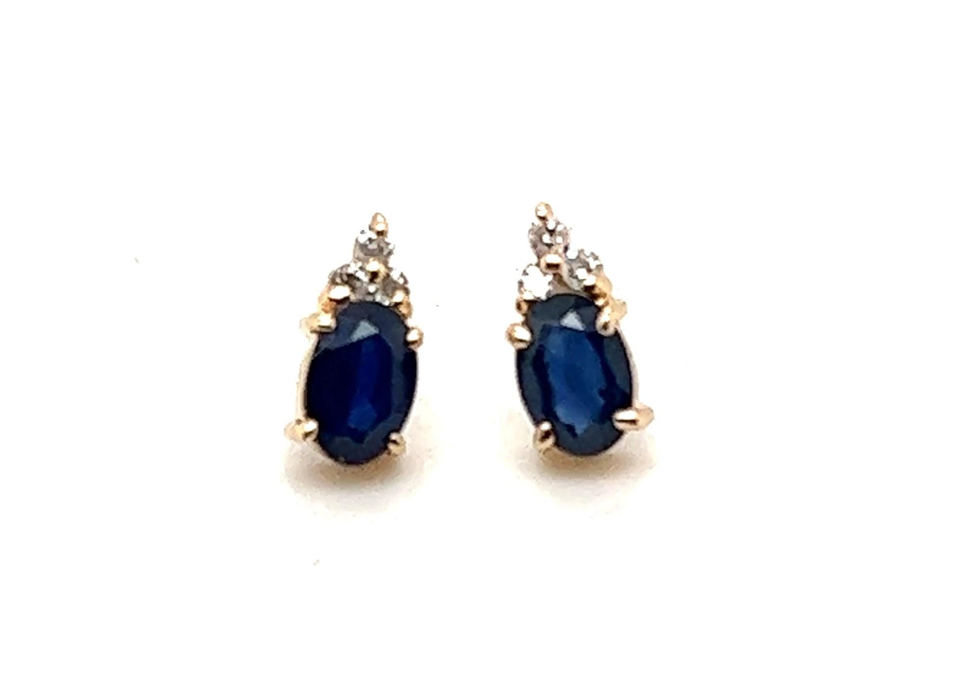 Oval Cut 14kt 1.10 Carat Sapphire and Diamond Stud Earrings
