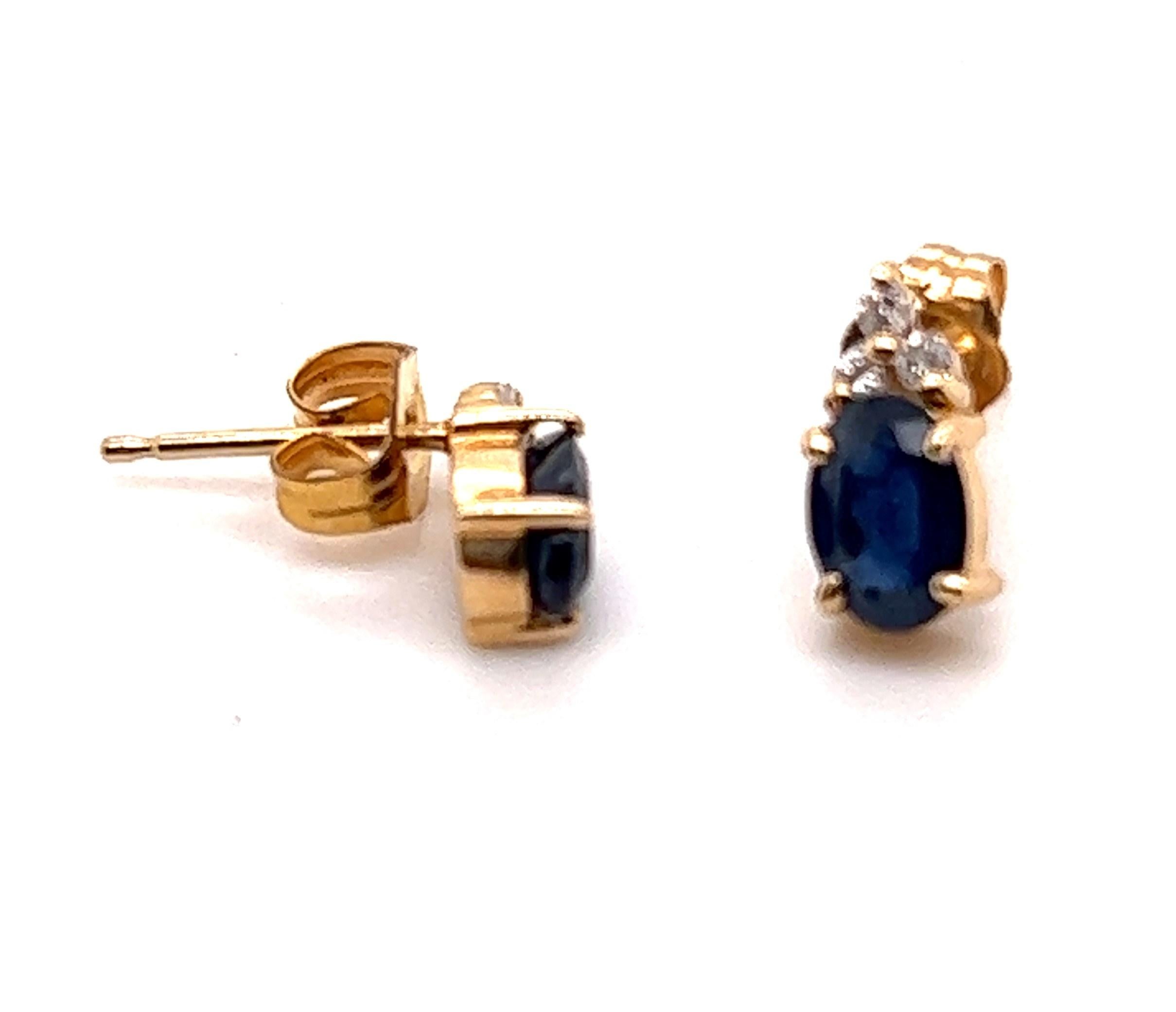 Women's or Men's 14kt 1.10 Carat Sapphire and Diamond Stud Earrings