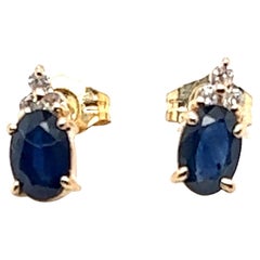 14kt 1.10 Carat Sapphire and Diamond Stud Earrings