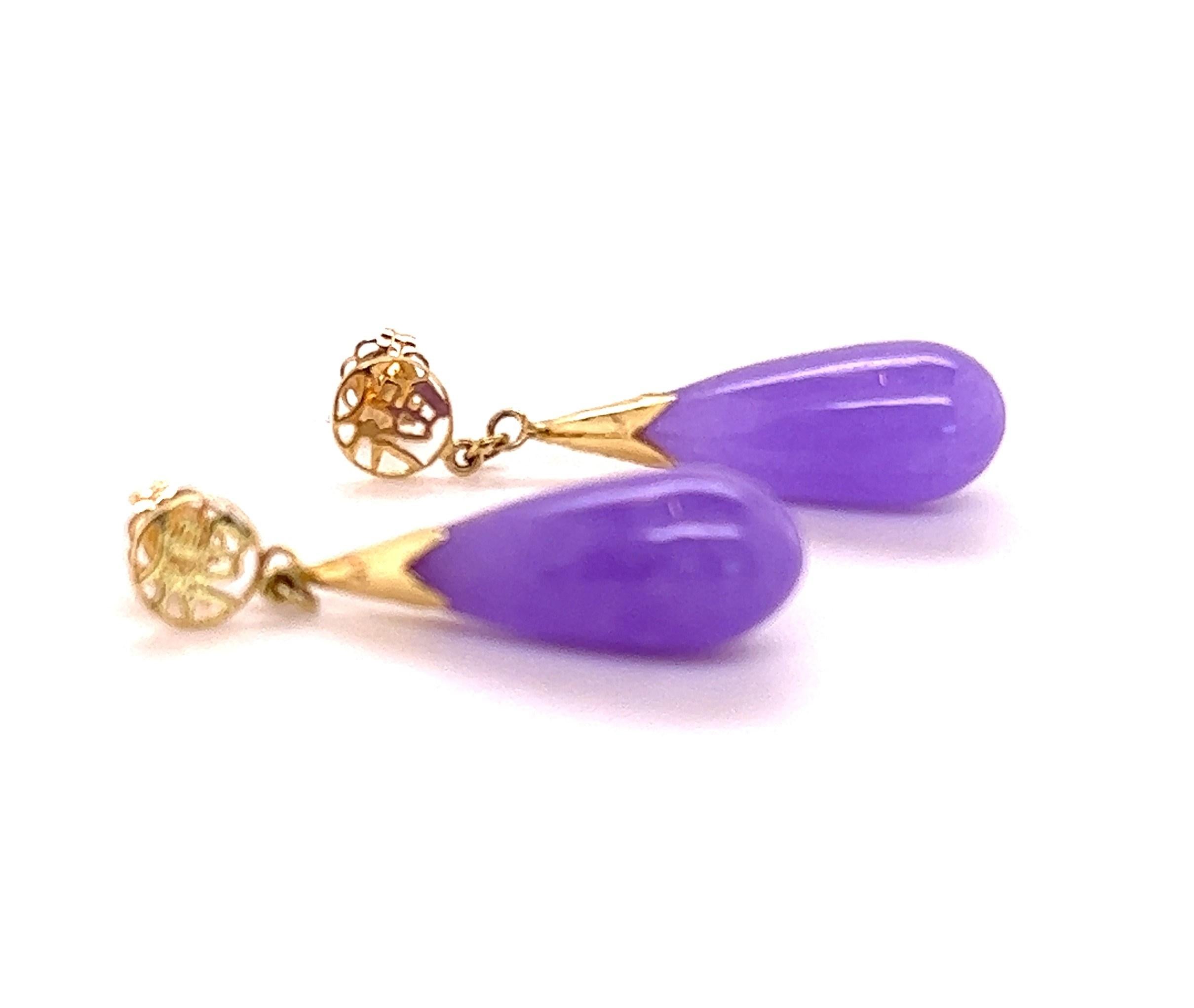 14kt 16.02 Carat Purple Jade Drop Earrings  In Good Condition In Towson, MD