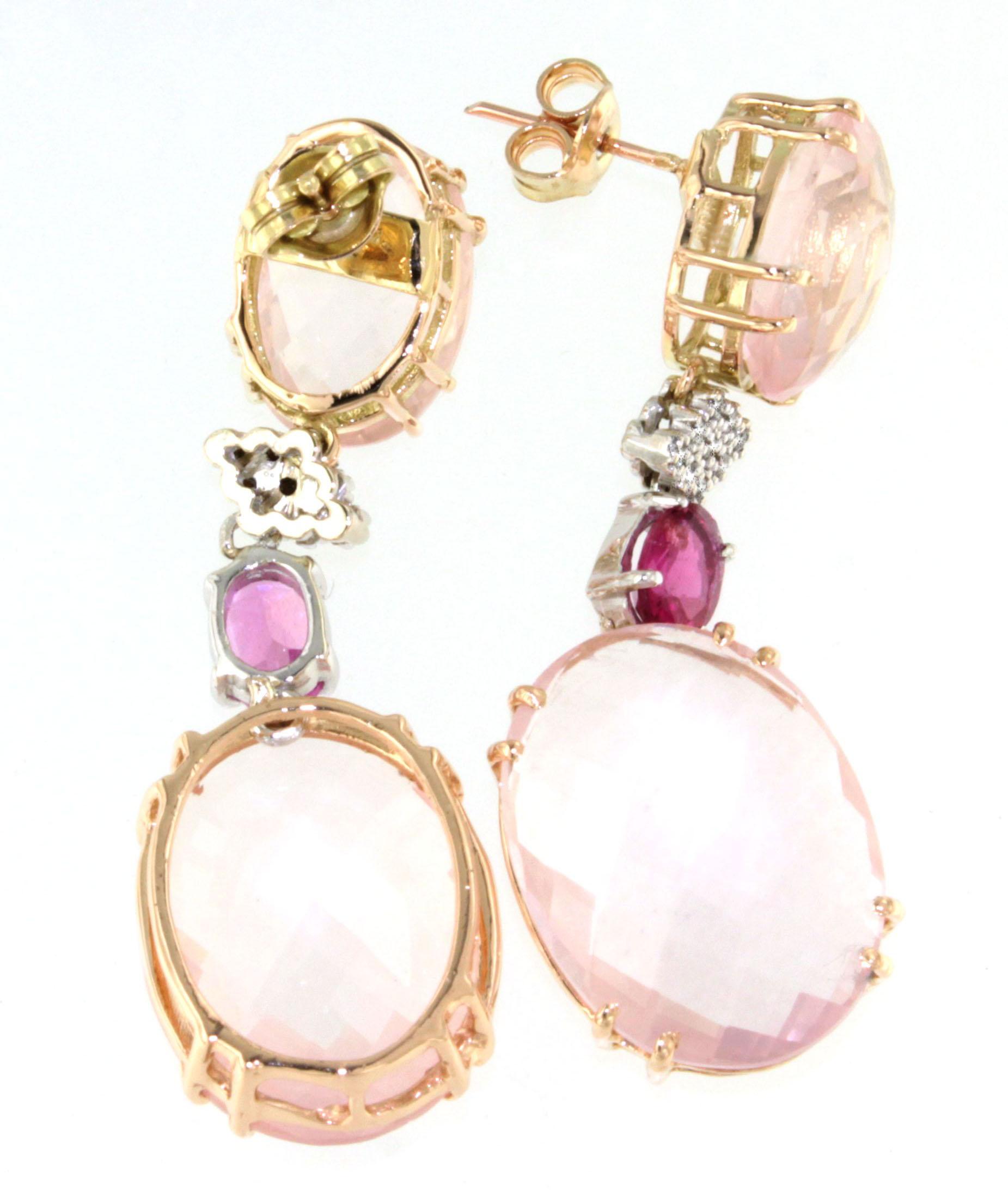 14kt 18Kt Rose Gold With Quartz Tourmaline White Diamonds Modern Pretty Earrings In New Condition For Sale In GALLARATE, IT