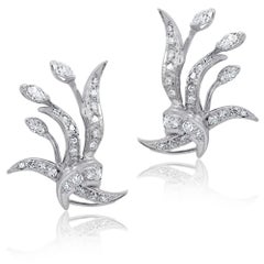 14KT 1920's Antique Leaf Style Earings with 1.50ct Round and Marquee Diamonds