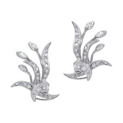 14KT 1920's Antique Leaf Style Earings with 1.50ct Round and Marquee Diamonds