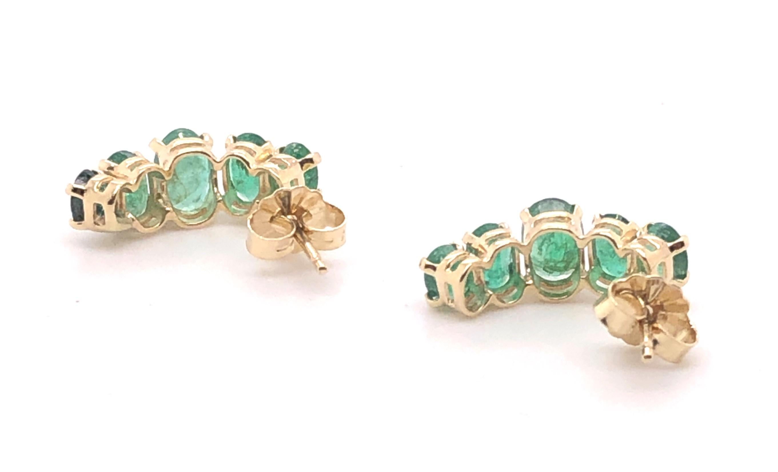Oval Cut 14kt 2.10 Carat 5-Stone Natural Emerald Half Hoop Earrings