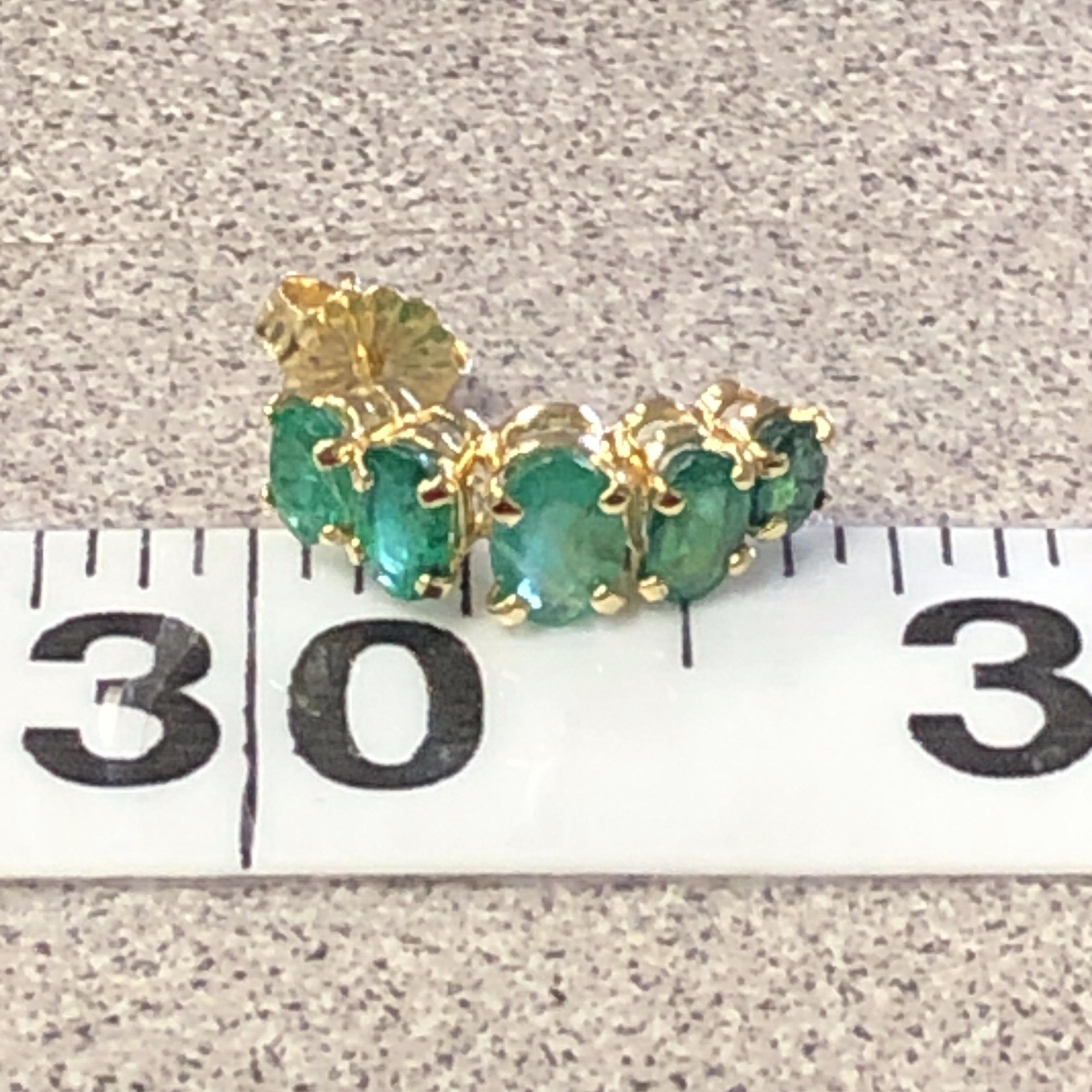 Women's or Men's 14kt 2.10 Carat 5-Stone Natural Emerald Half Hoop Earrings