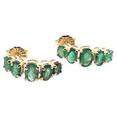 14kt 2.10 Carat 5-Stone Natural Emerald Half Hoop Earrings