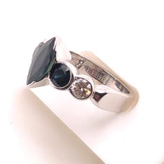 14kt 2.29ct Marquise Cut Sapphire and .56ct Diamond Bezel Set Ring