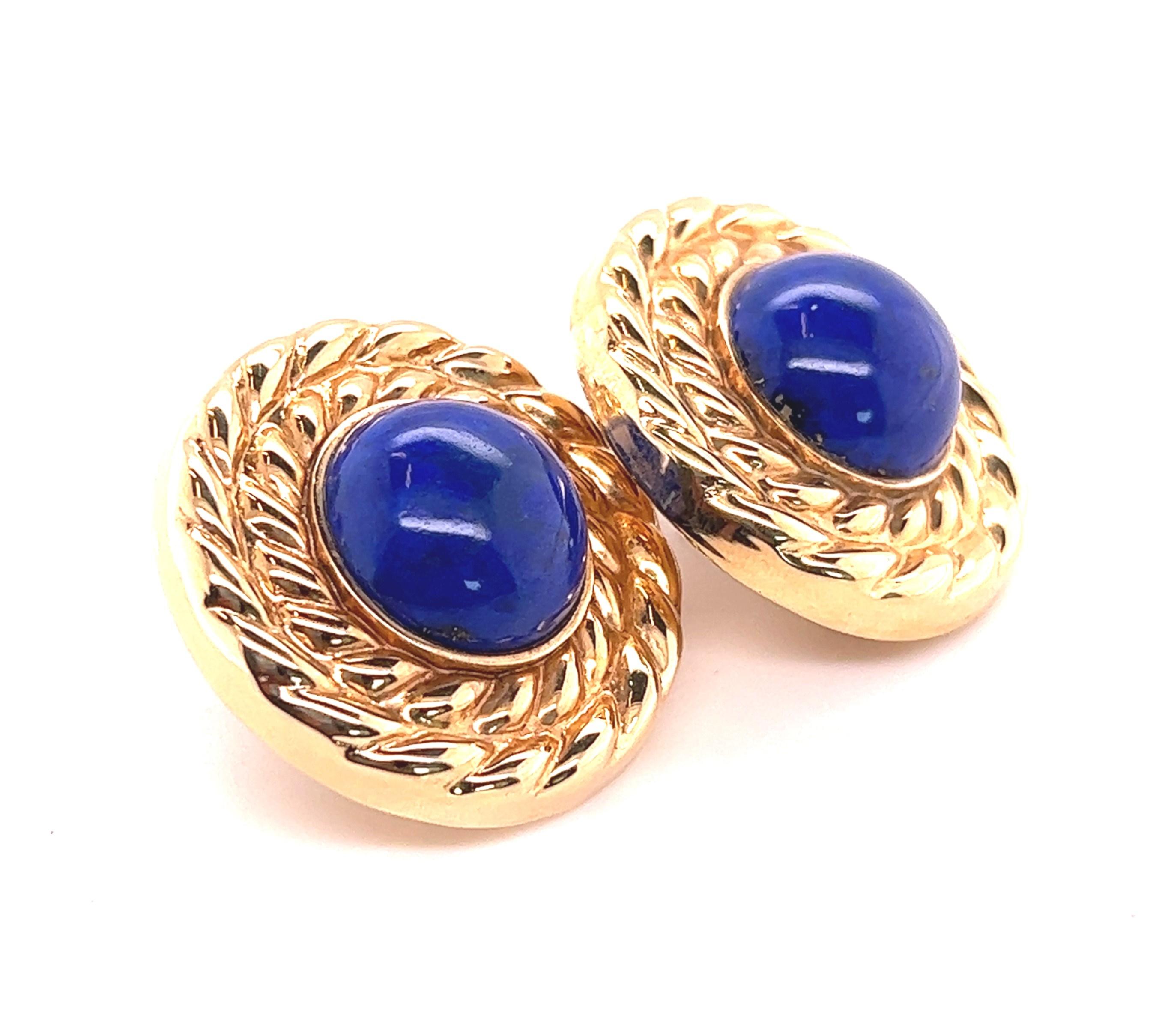There's something about lapis lazuli. it's ancient and modern all at the same time. There's nothing else like the color. That's why it's been prized for centuries. 

These earrings are statement earrings. They measure 1 1/8 inch in diameter. The