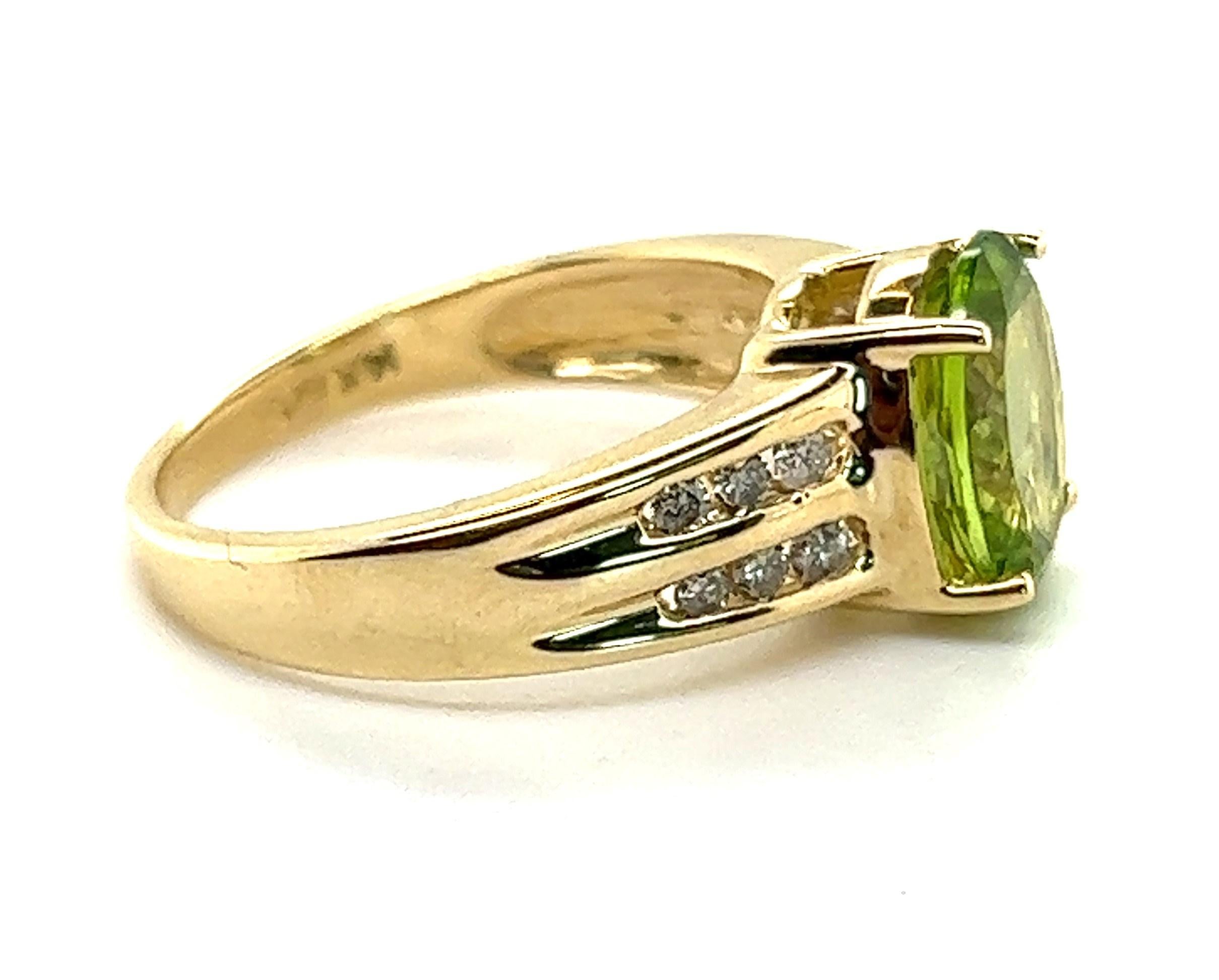 Oval Cut 14kt 2.44Ct Peridot and Diamond Ring  For Sale