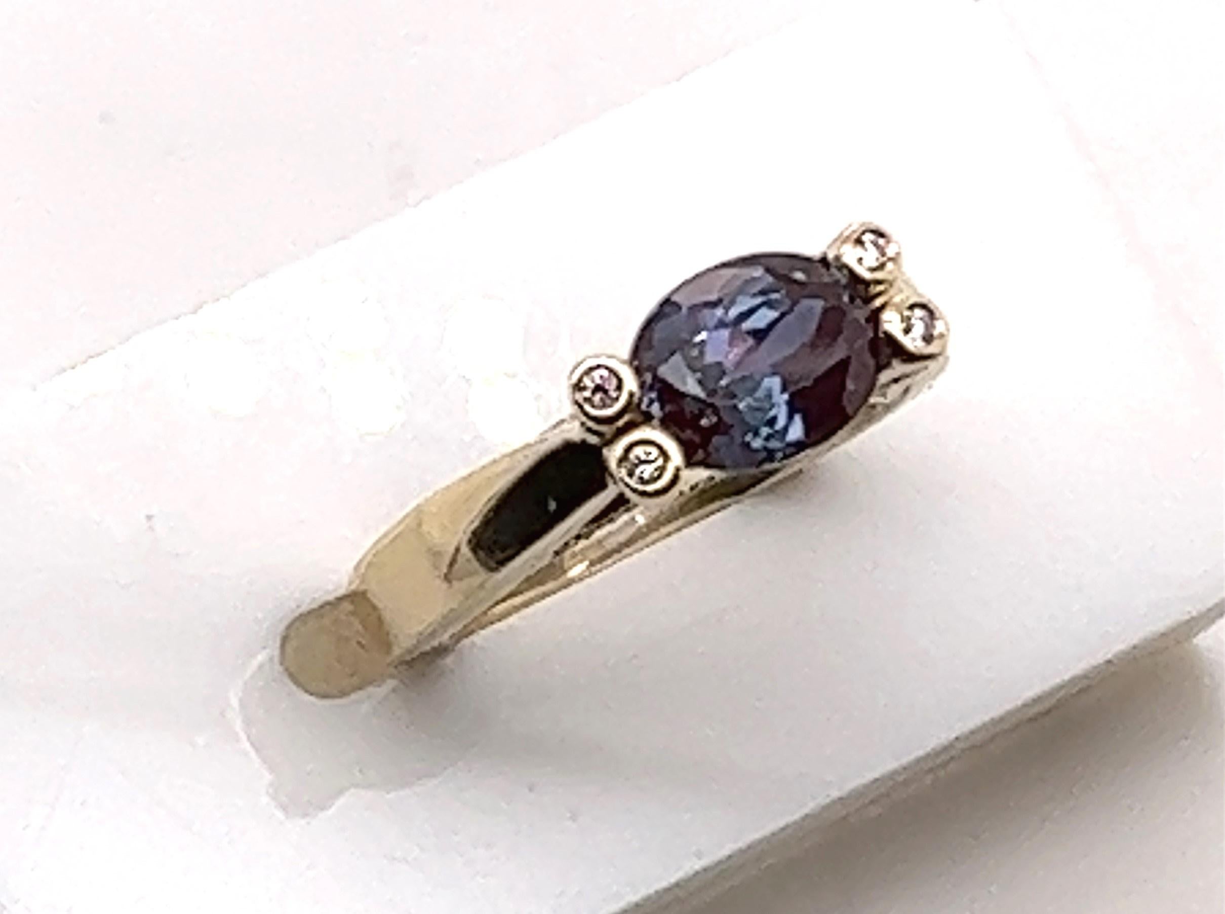 Oval Cut 14KT 2.52 Carat Synthetic Alexandrite and Diamond Ring