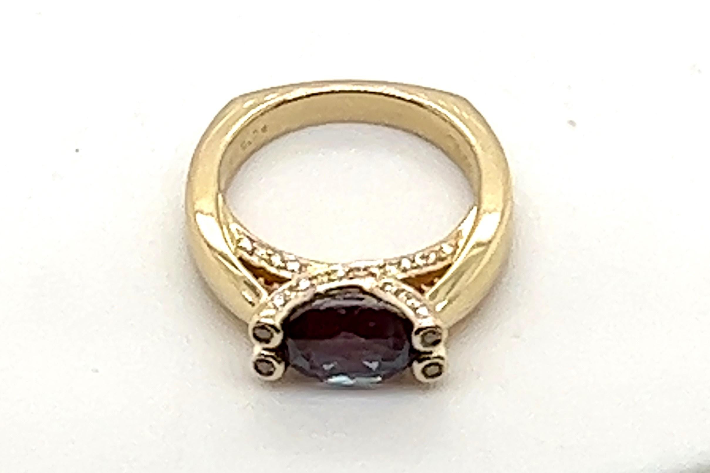Women's or Men's 14KT 2.52 Carat Synthetic Alexandrite and Diamond Ring