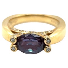 14KT 2.52 Carat Synthetic Alexandrite and Diamond Ring