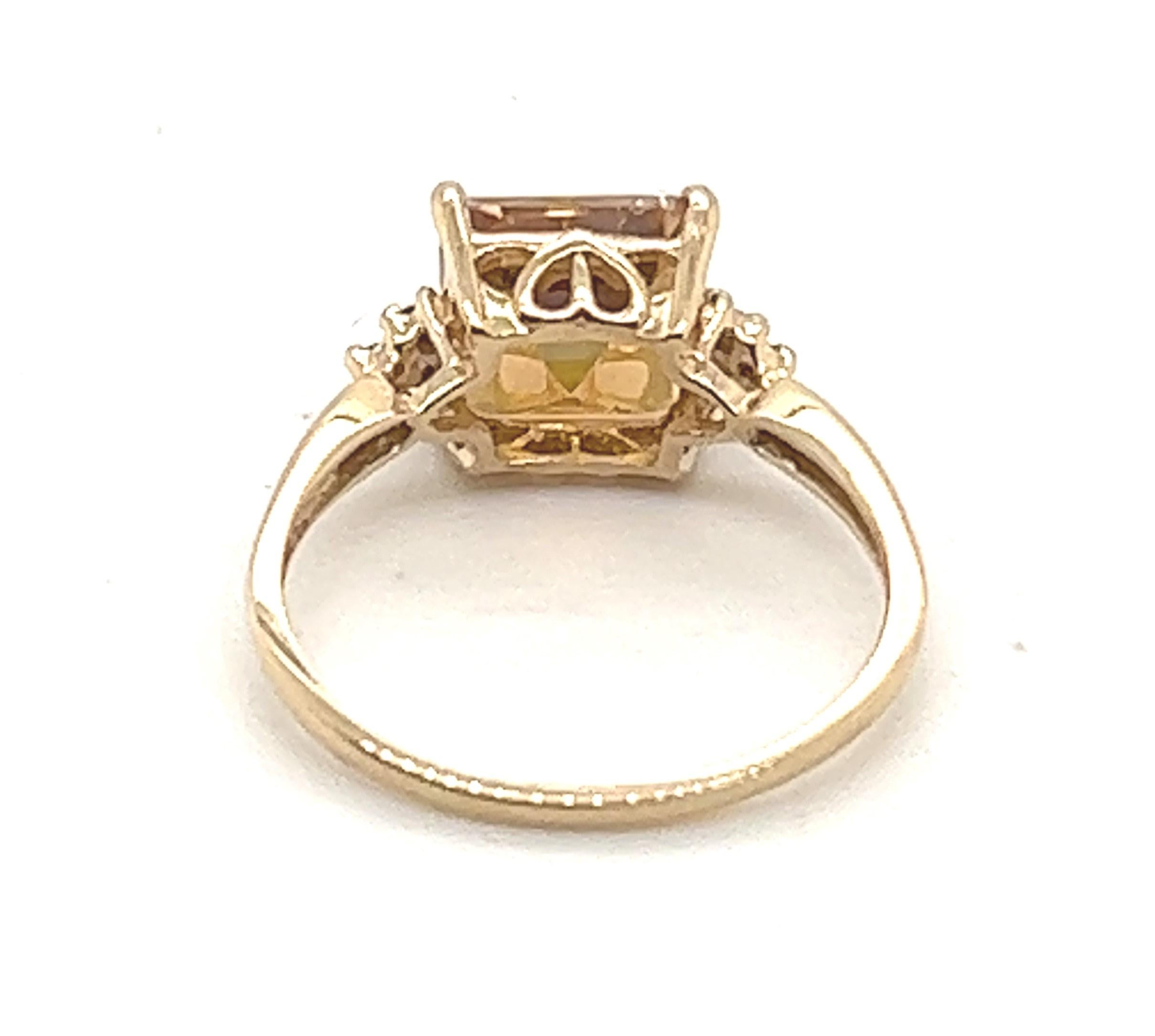 Princess Cut 14kt 3.17 Carat Pink-Orange Mystic Topaz and Diamond Ring