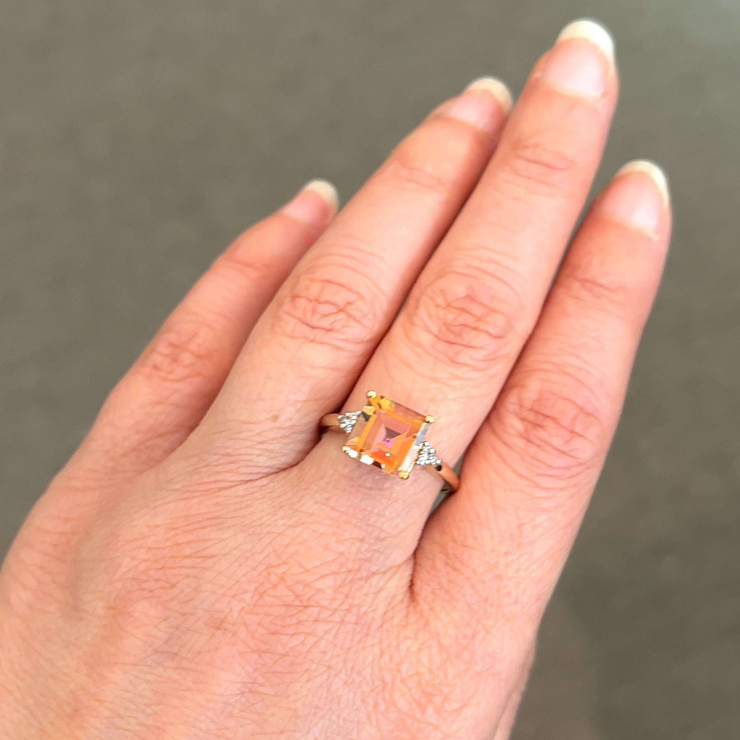 14kt 3.17 Carat Pink-Orange Mystic Topaz and Diamond Ring In Good Condition In Towson, MD