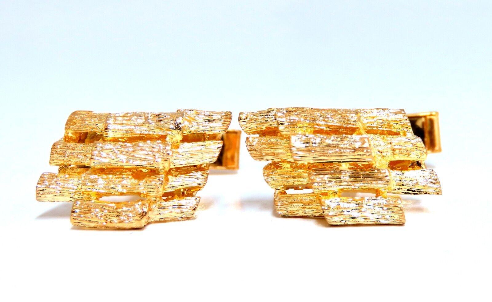 14kt 3D Textured Gold Cufflinks Tubular Bar Rustic In New Condition For Sale In New York, NY