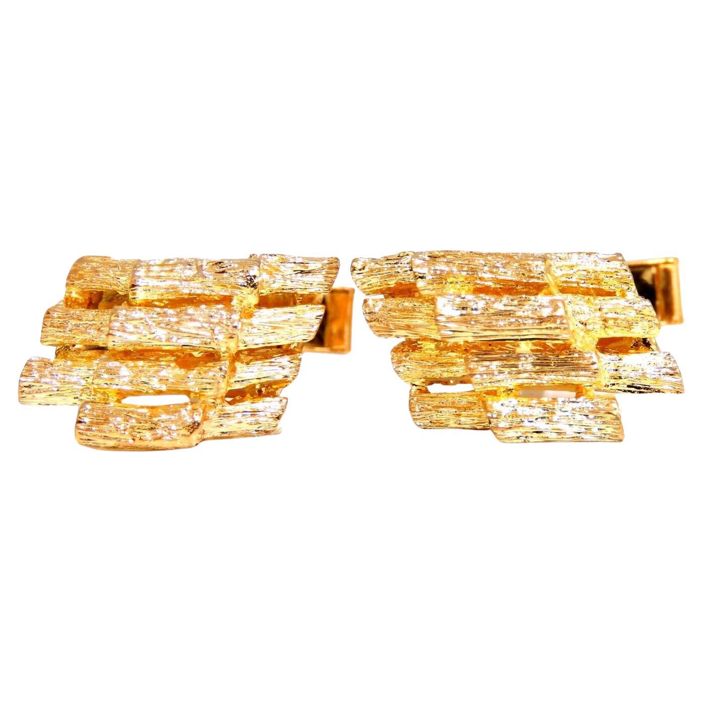 14kt 3D Textured Gold Cufflinks Tubular Bar Rustic For Sale