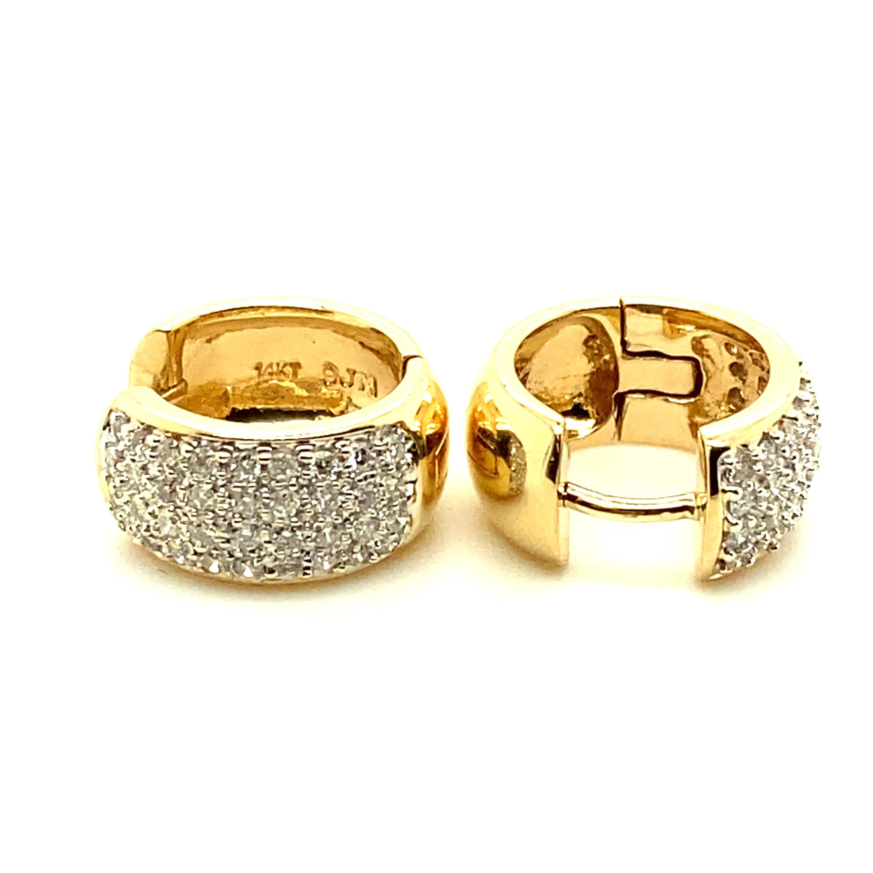 14 Karat .75 Carat Pave Diamond Huggie Style Earrings In Good Condition In Towson, MD