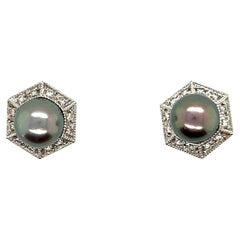 14kt 7mm Black Pearl and Diamond Earrings