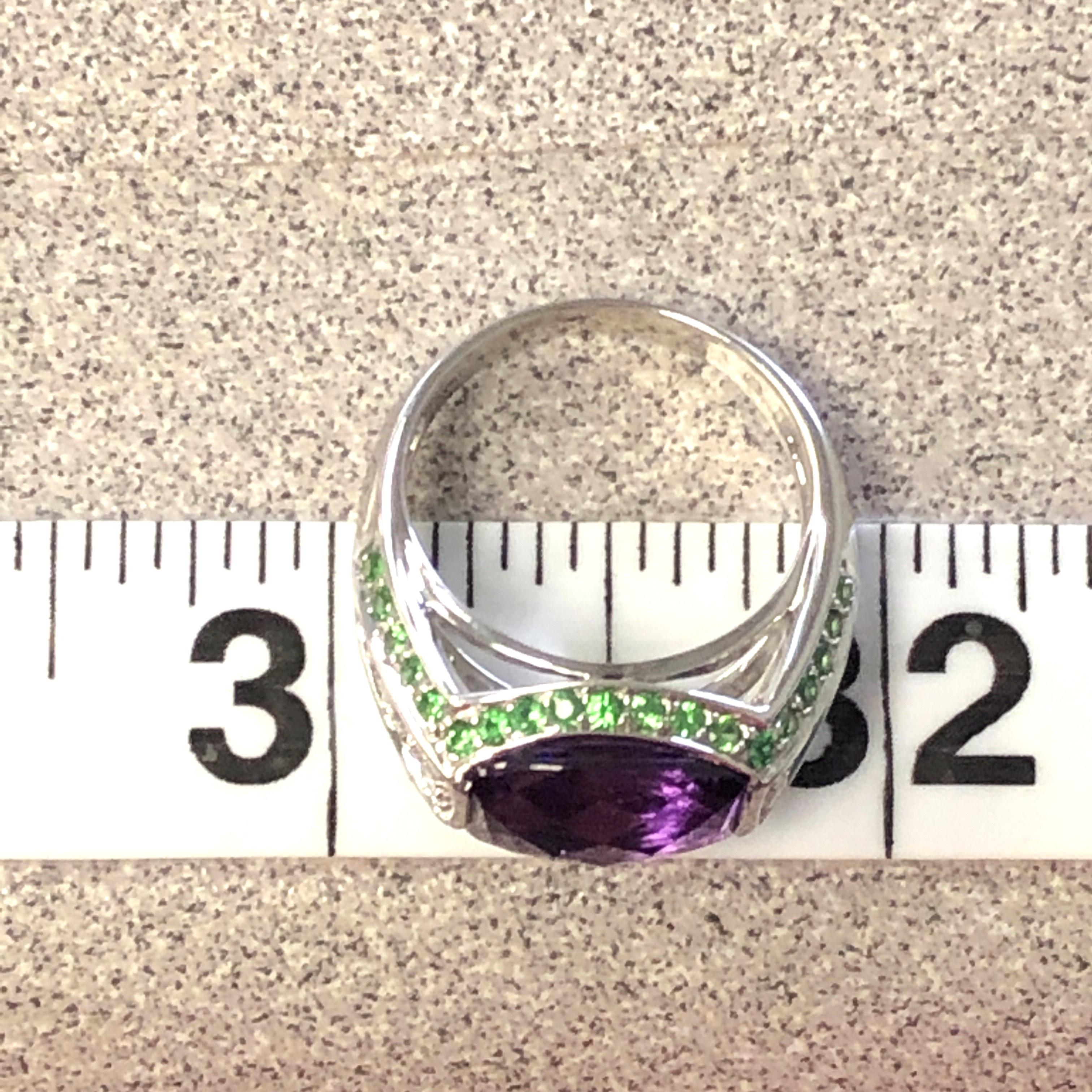 Women's or Men's 14kt Amethyst, Tsavorite and Diamond Ring