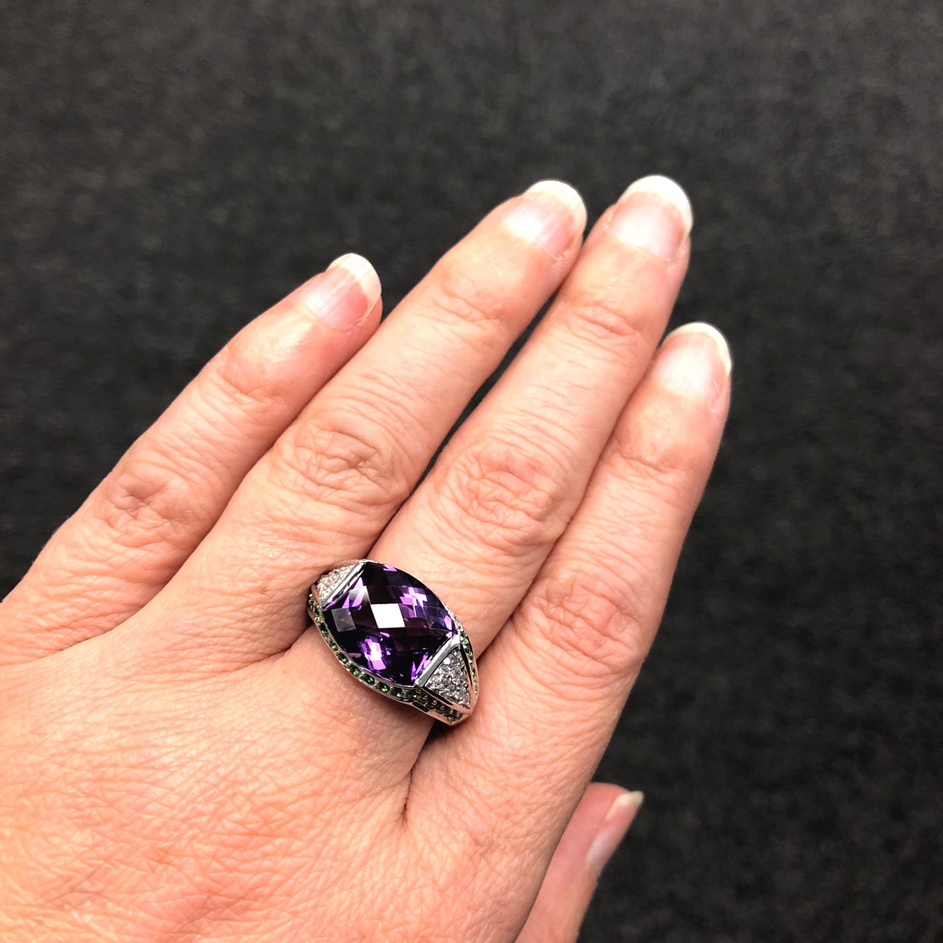 14kt Amethyst, Tsavorite and Diamond Ring 2