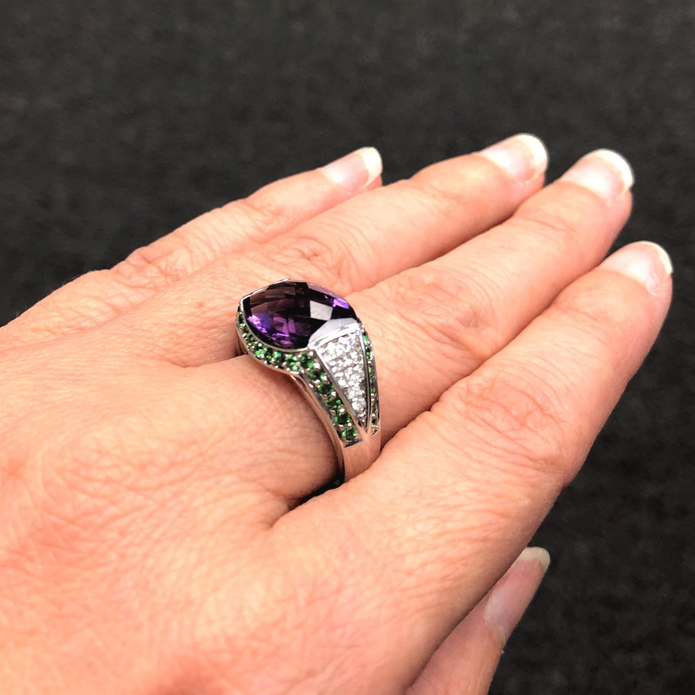 14kt Amethyst, Tsavorite and Diamond Ring 3