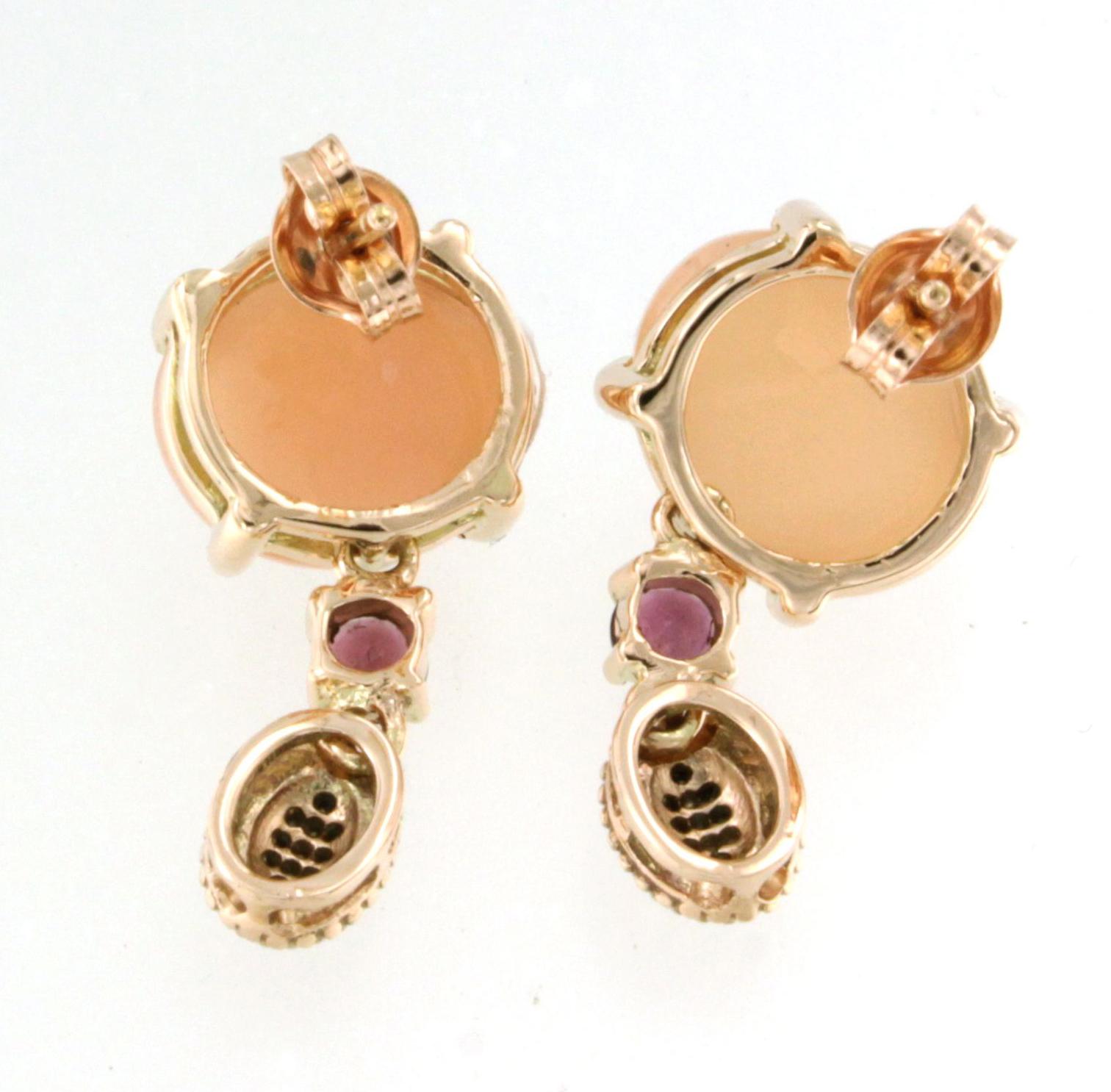 Moderne Ohrringe aus 14KT und 18 Karat Roségold mit Turmalin, Mondstein und weißen Diamanten für Damen oder Herren im Angebot