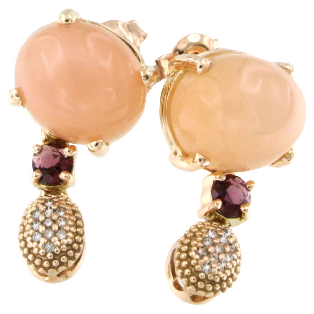 Moderne Ohrringe aus 14KT und 18 Karat Roségold mit Turmalin, Mondstein und weißen Diamanten im Angebot