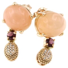 Moderne Ohrringe aus 14KT und 18 Karat Roségold mit Turmalin, Mondstein und weißen Diamanten