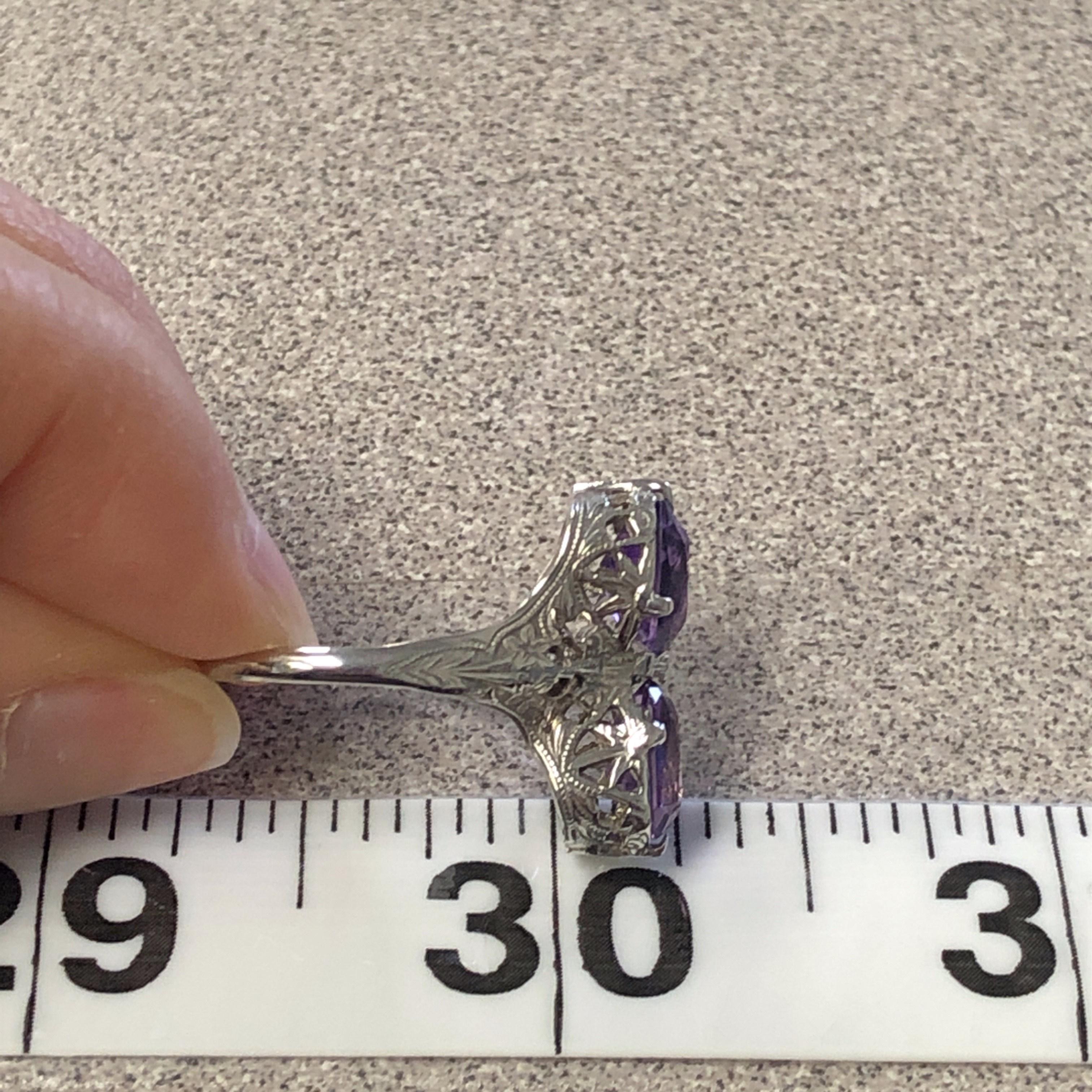 14kt Art Deco Amethyst Filigree Toi et Moi Ring 3