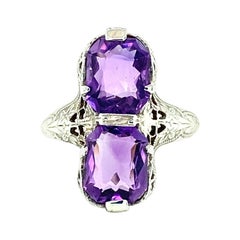 14kt Art Deco Amethyst Filigree Toi et Moi Ring