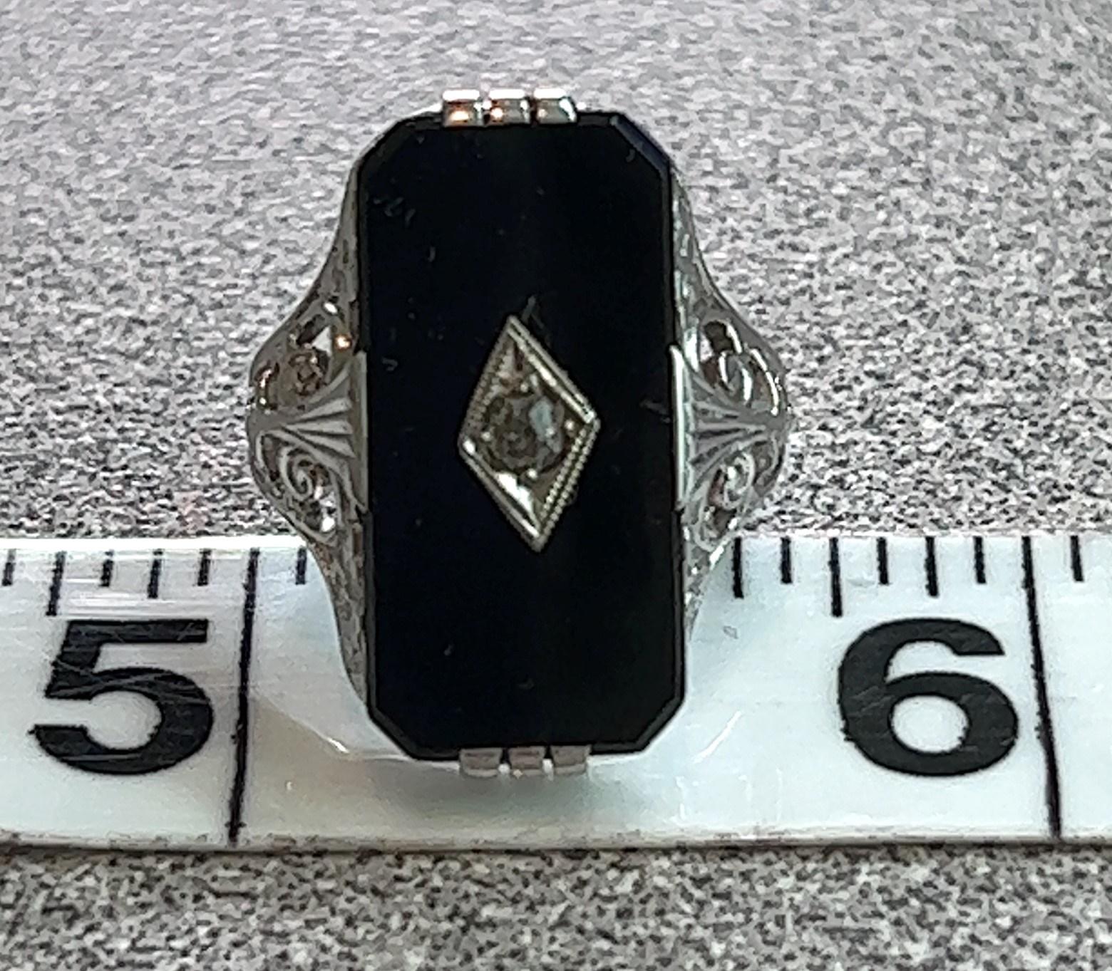 14kt Art déco Flapper-Ring, schwarzer Onyx und Diamant 3