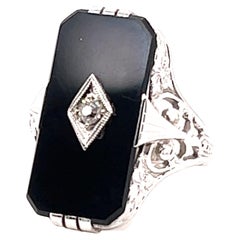 14kt Art déco Flapper-Ring, schwarzer Onyx und Diamant