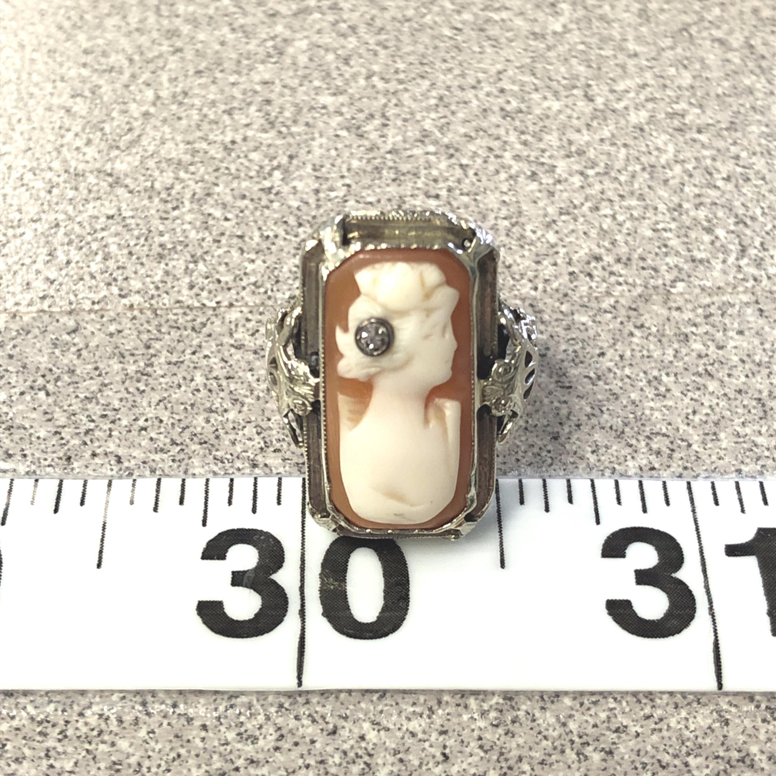 Women's or Men's 14kt Art Deco Habille' Cameo Ring with Diamond